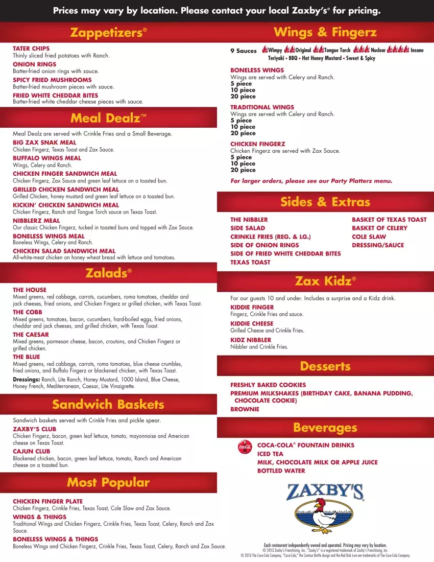 zaxbys menu printable