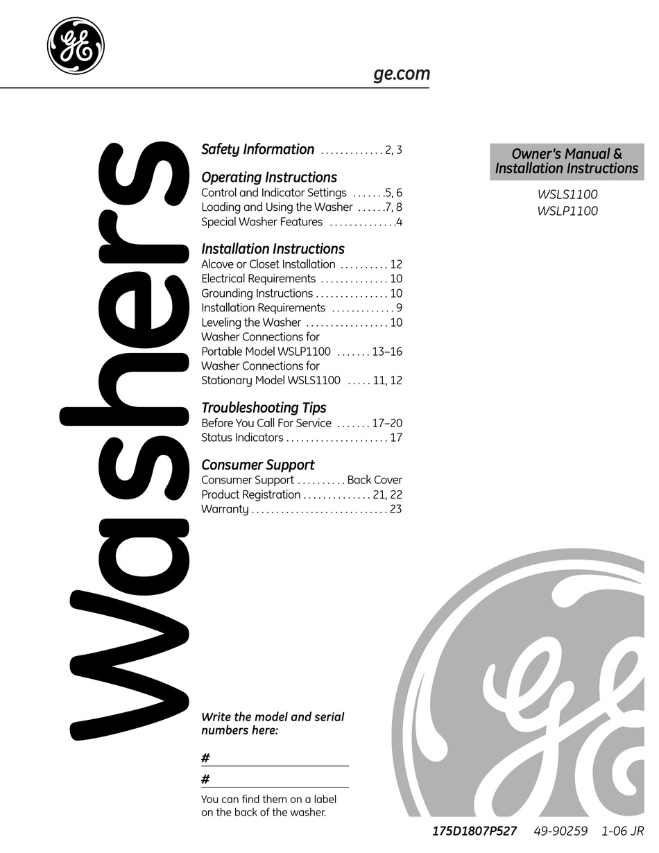 ge stacked washer dryer manual
