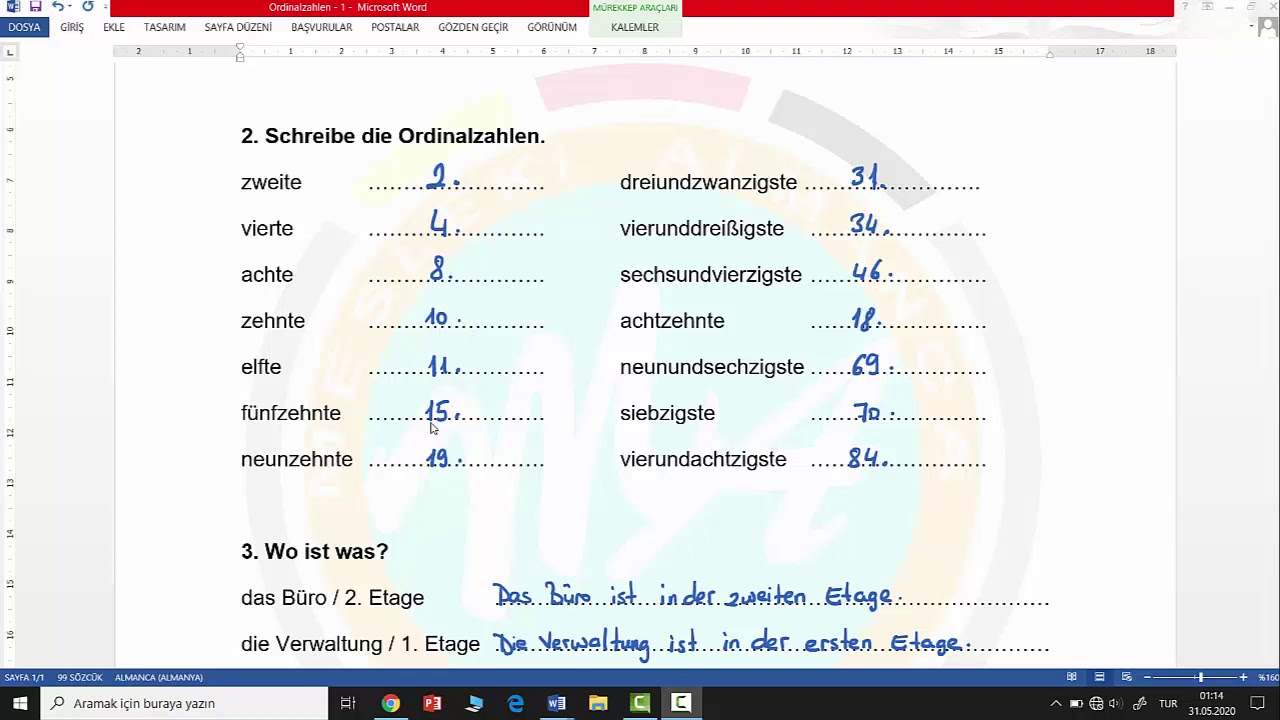 sıralama sayıları almanca