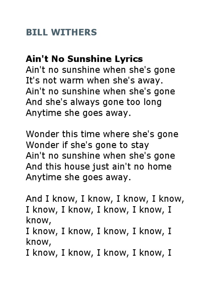 ain t no sunshine lyrics