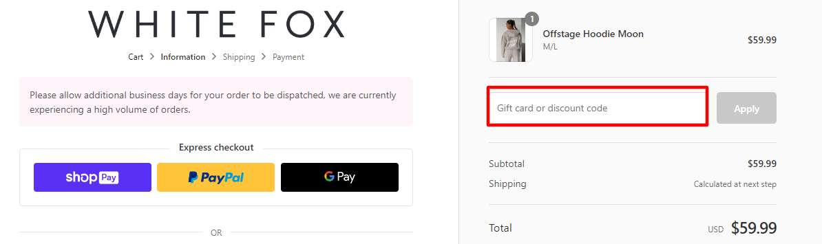 white fox uk discount code