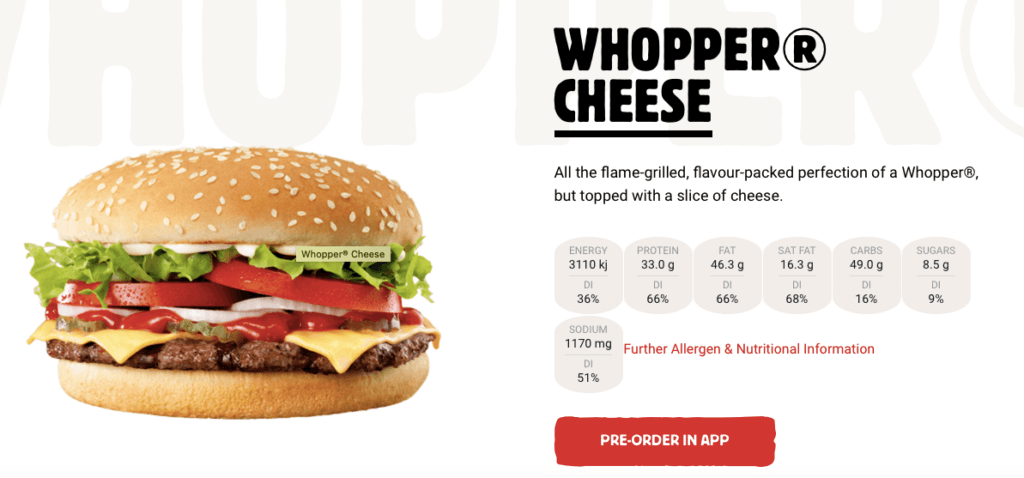 how many calories in a whopper