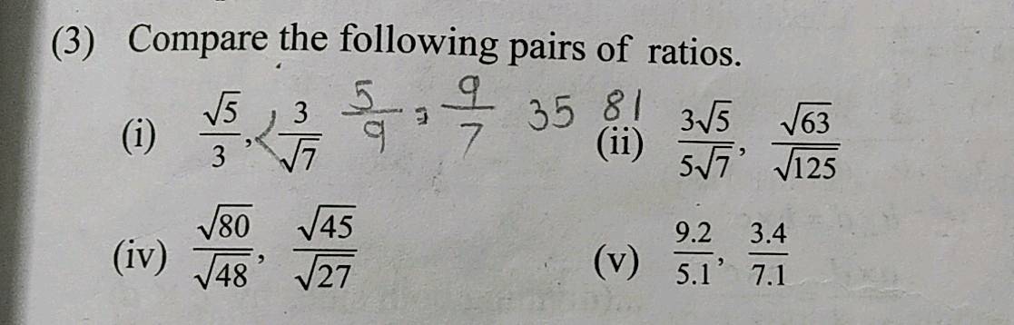 compare the following pairs of ratios