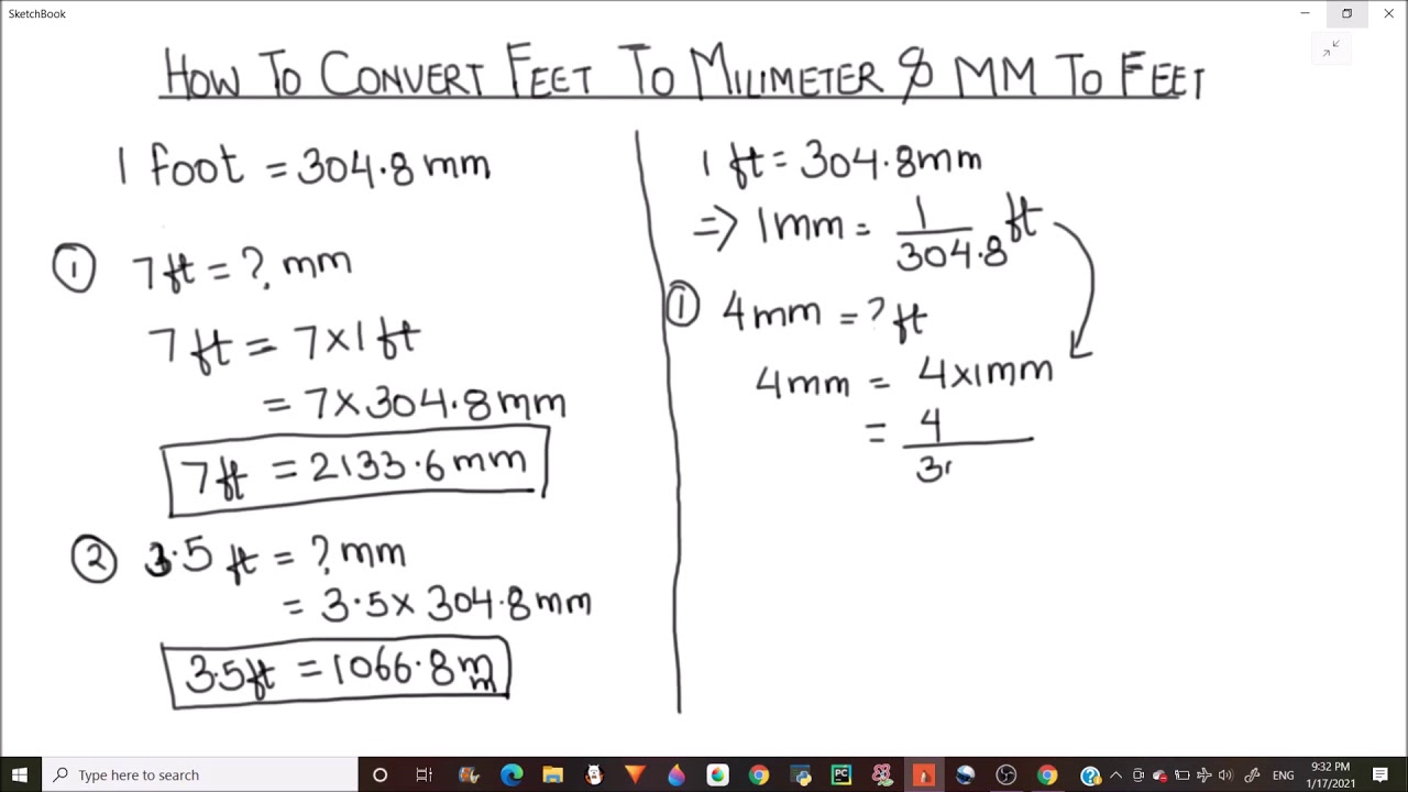 8 feet to mm