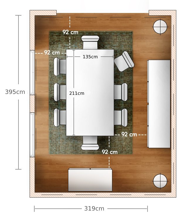 8 person dining room table dimensions