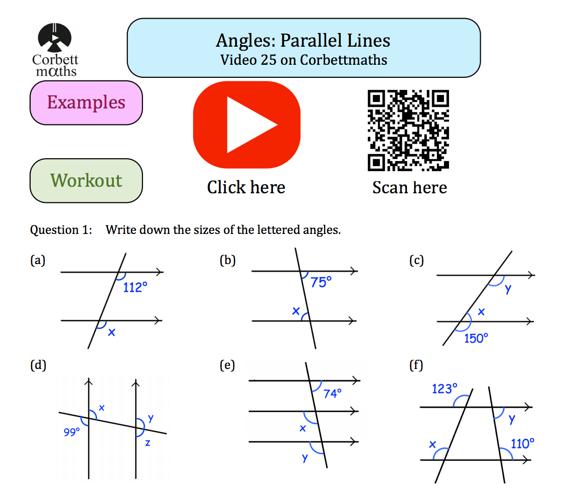 angles in parallel lines corbett maths