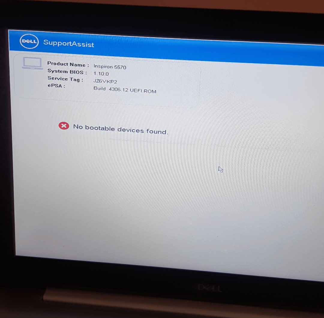 dell laptop no boot device found