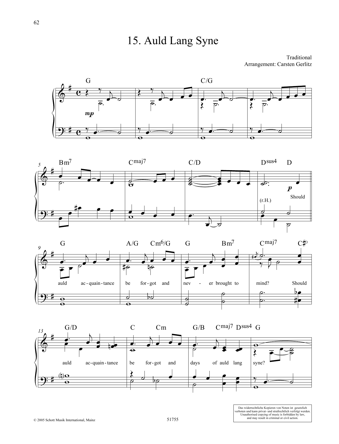 old lang syne sheet music