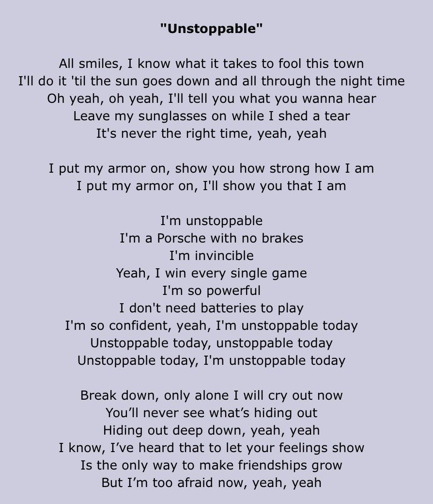 lyrics for unstoppable by sia