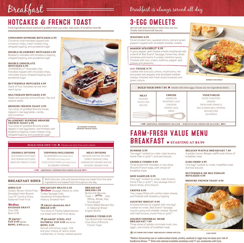 bob evans menu