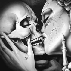 calavera besando a mujer dibujo