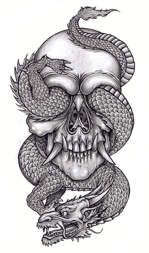 dragon and skull tattoo designs