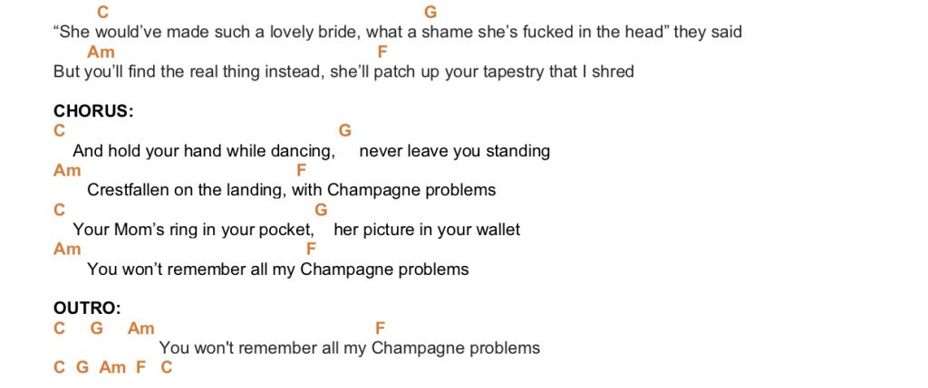 champagne problems chords piano taylor swift