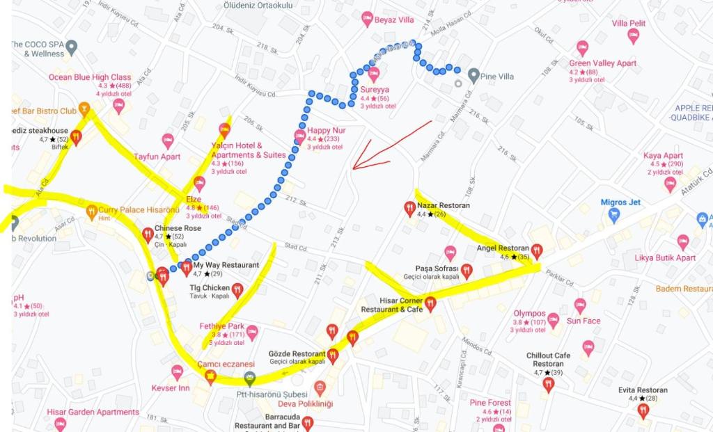 hotel map of hisaronu