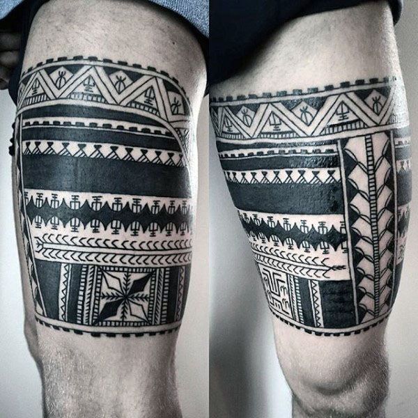 tribal tattoo on thigh