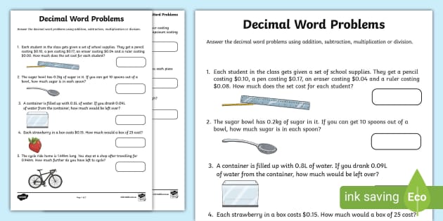 word problems for adding decimals