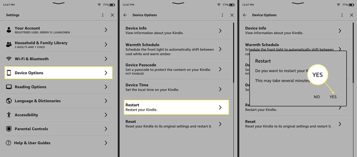 how to restart kindle paperwhite