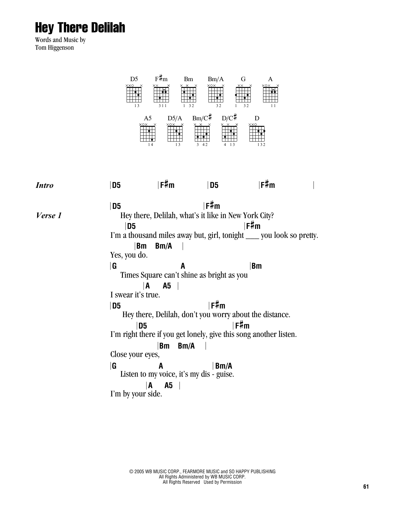 hey delilah chords