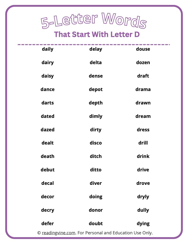 5 letter word starting with d o