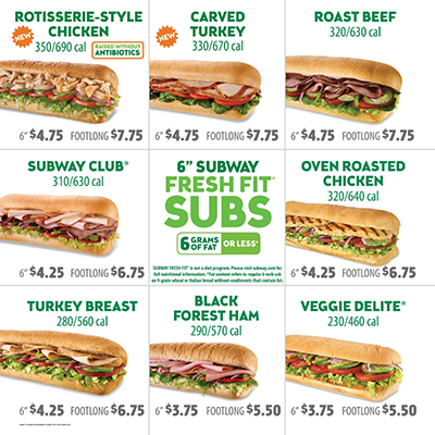 menu restaurant subway