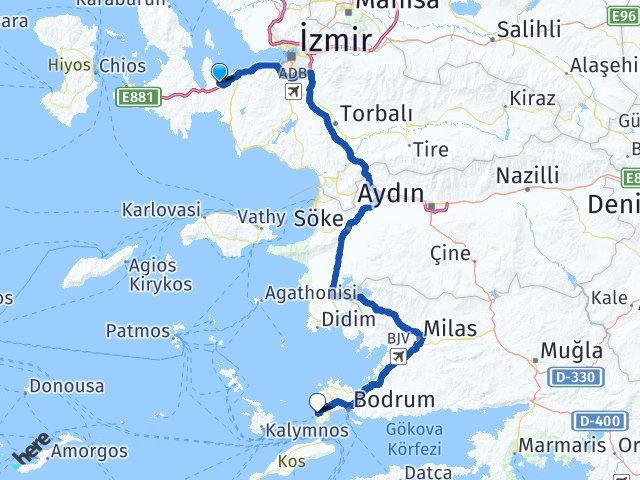 izmir bodrum turgutreis kaç km