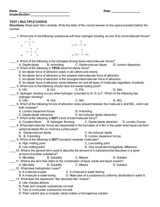 intermolecular forces quiz