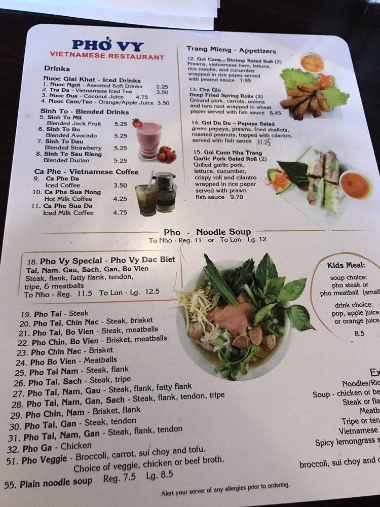 pho vy vietnamese restaurant menu