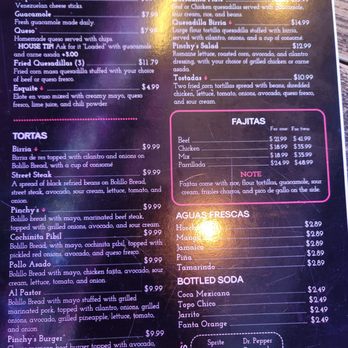 pinchys tacos menu