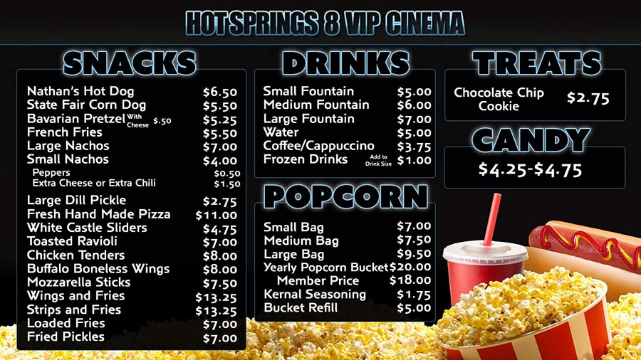 87th movie theater menu