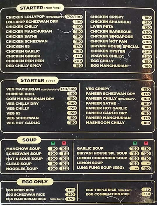 biryani house menu