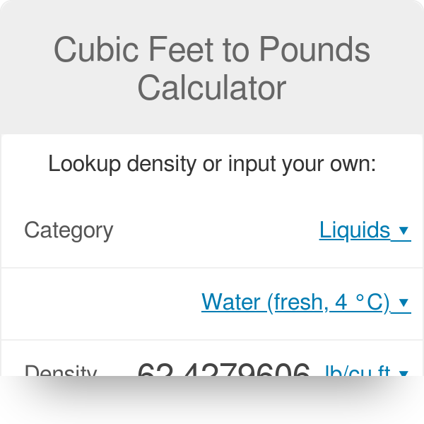 water weight per cu ft
