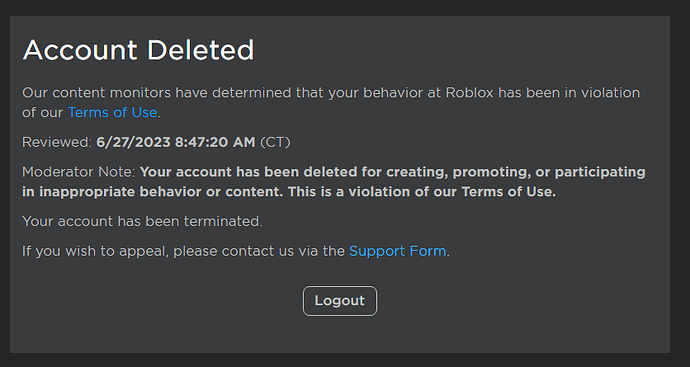 roblox account deletion