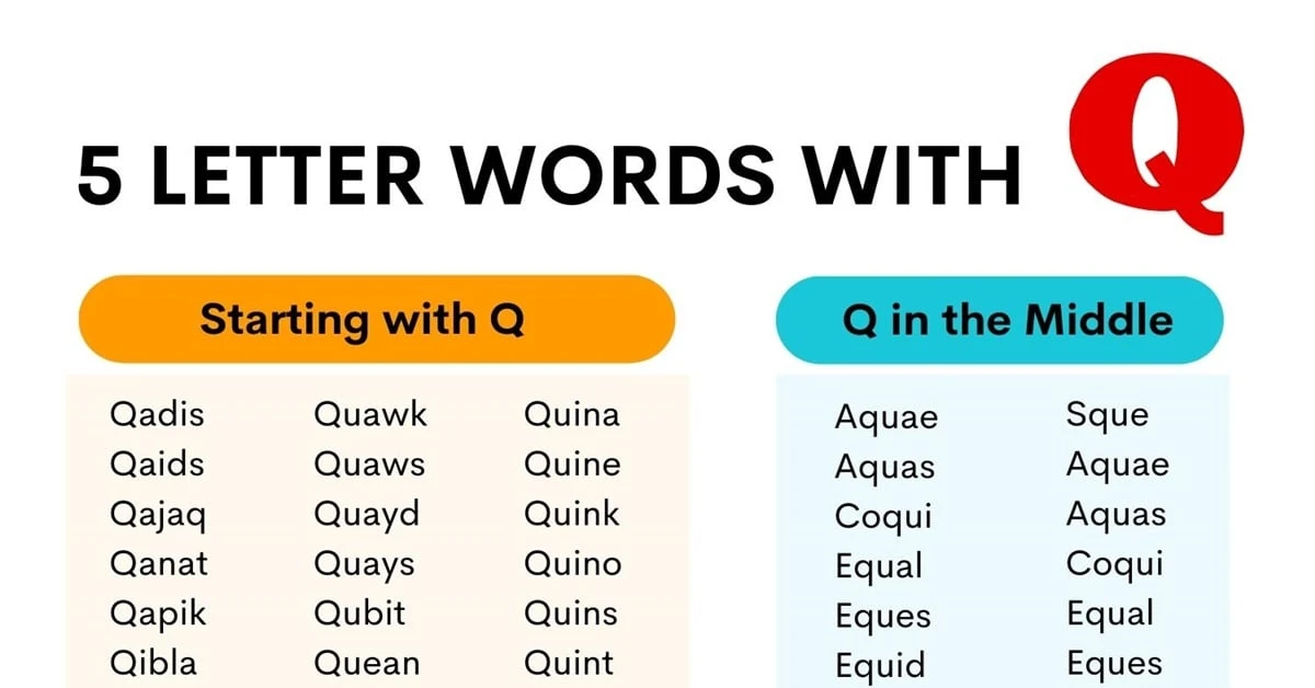 5 letter words with q u