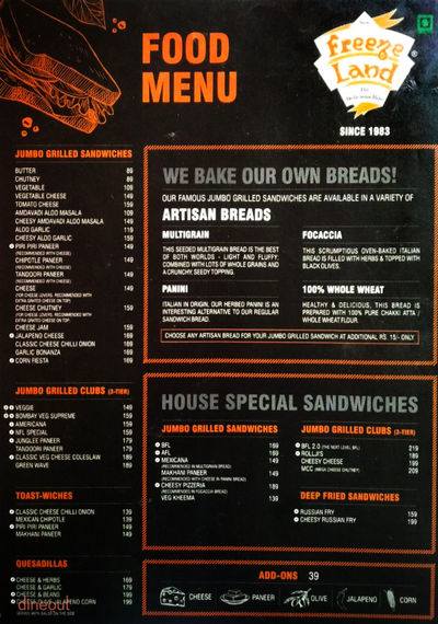 freezeland ahmedabad menu