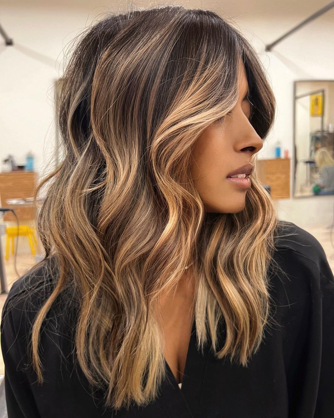 brunette with honey highlights