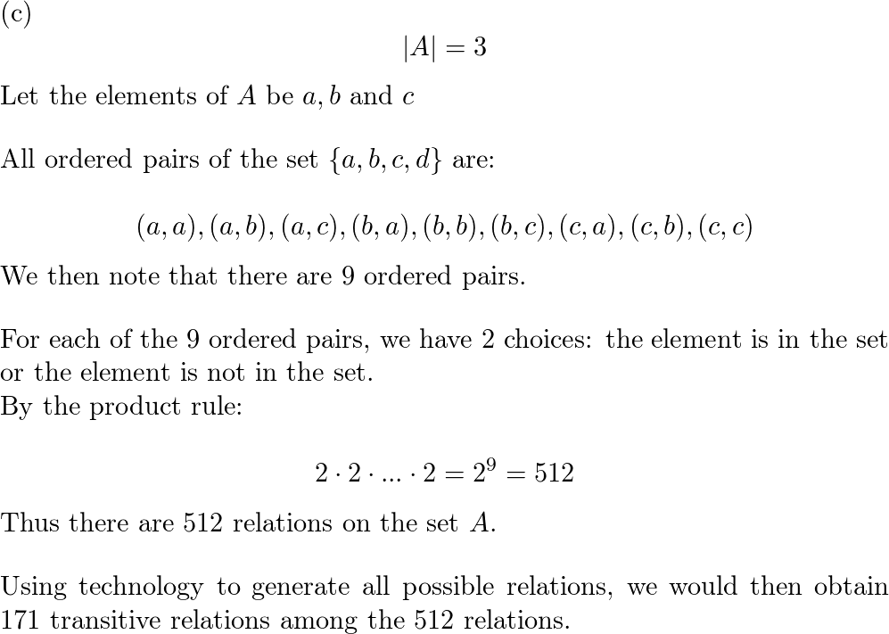 number of relations on a set with n elements