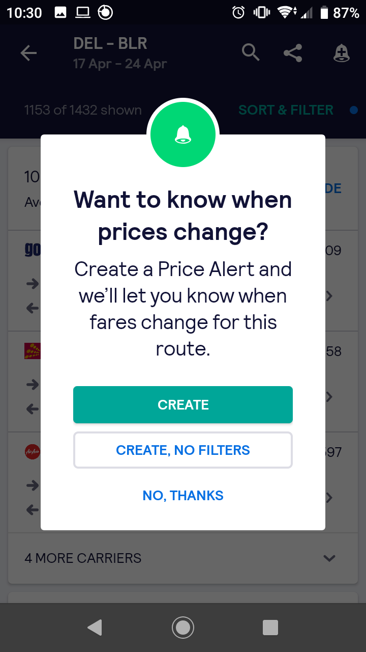 skyscanner price alert