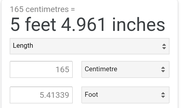 165 cm in feet inches