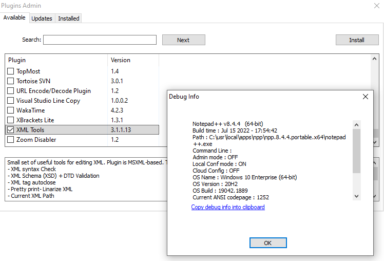 notepad++ xml plugin 64 bit