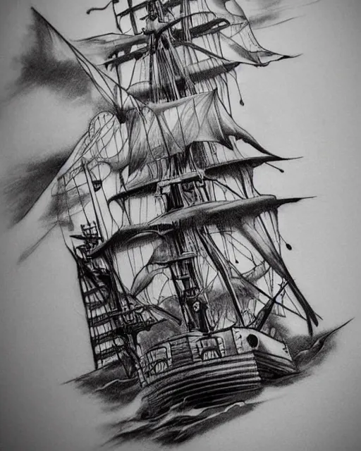 realistic pirate ship drawing
