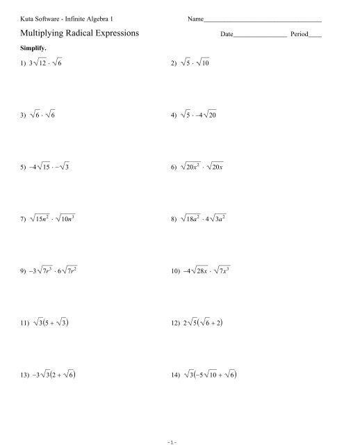 multiplying radicals worksheet with answers pdf