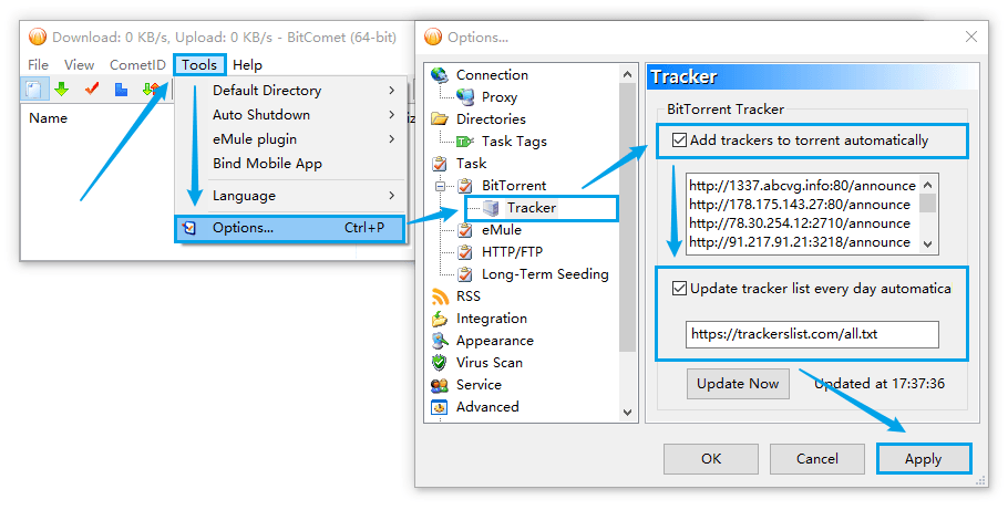 qbittorrent update tracker