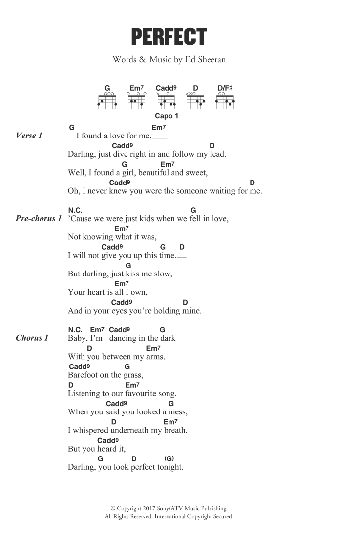 perfect chords by ed sheeran