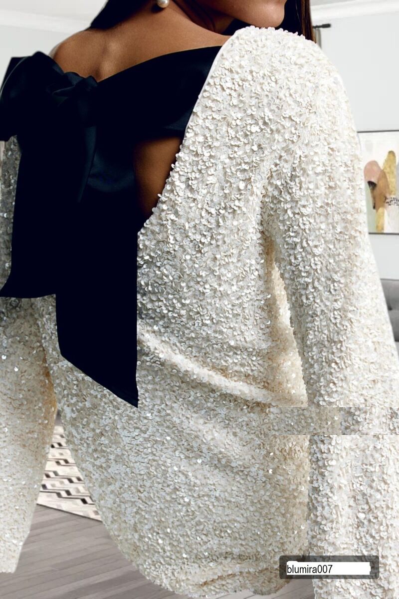 h&m white sequin bow dress