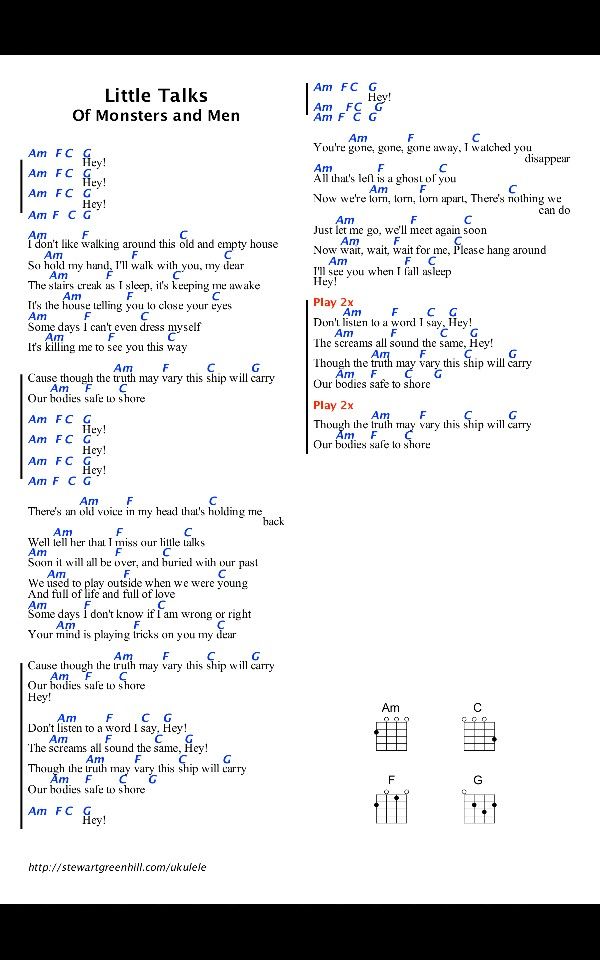 of monsters and men little talks chords