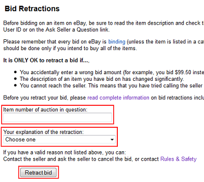 how to cancel ebay bid