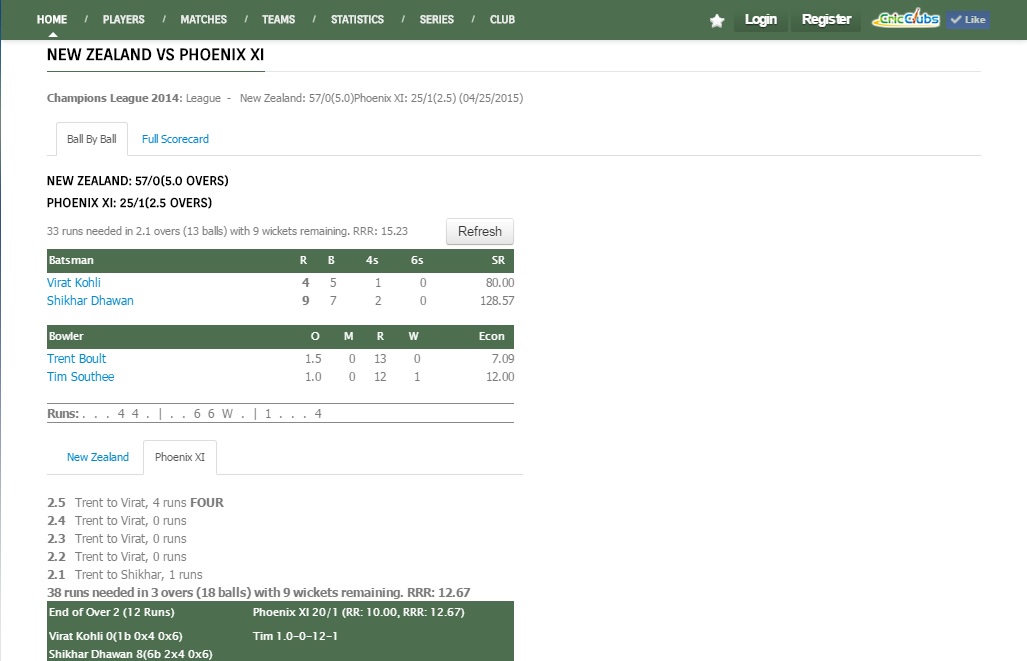 cricclubs live score