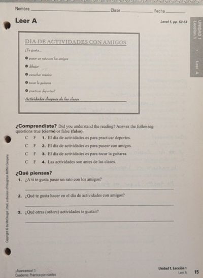 avancemos 2 workbook answers