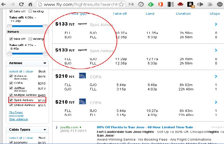 plane fare to costa rica