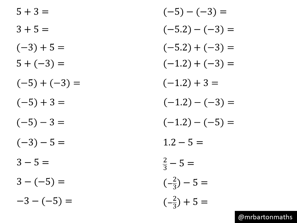 negative numbers addition and subtraction worksheet